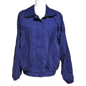 Vintage‎ Giacca Windbreaker Purple Checkered Jacket Womens M Polyester Nylon 80s